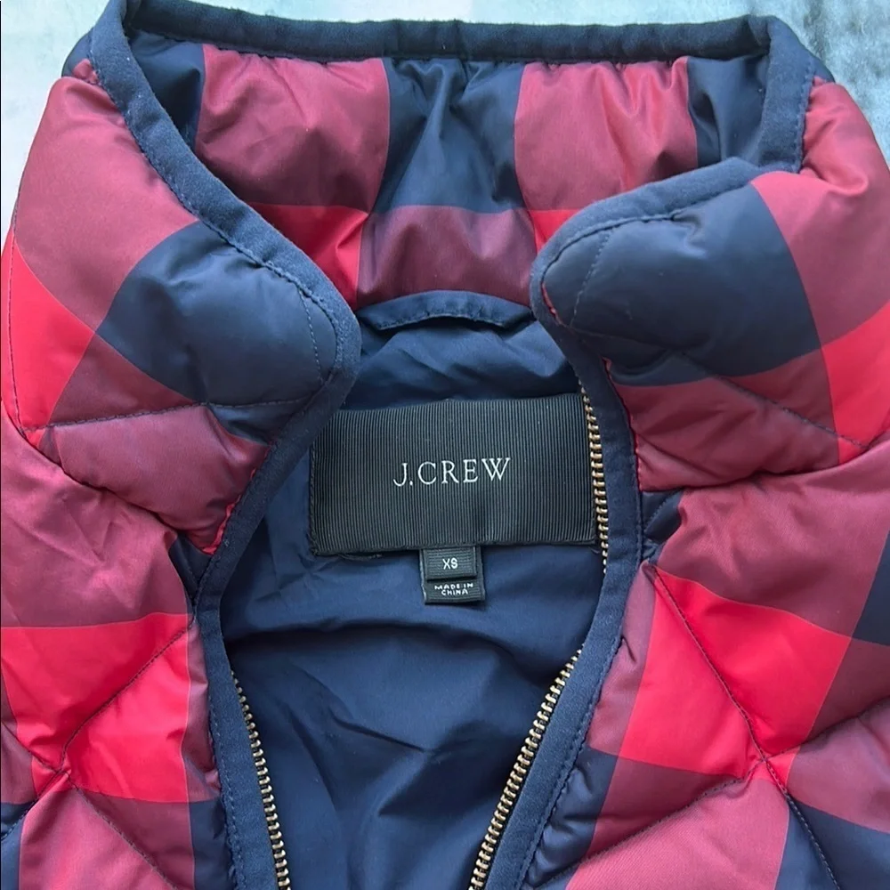 J. Crew Red and Navy Plaid Quilted Vest | XS